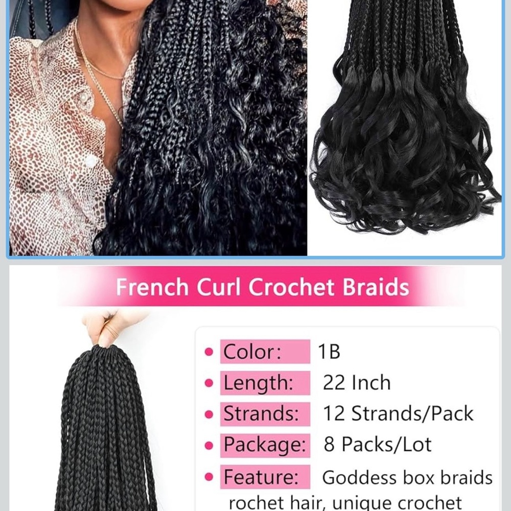 Goddess Box Braids French Curl Crochet Hair - Black